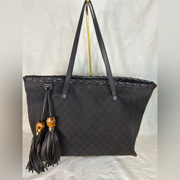 👜 Gucci Bamboo Tassel GG Canvas Tote Bag – Brown SEE ADDITIONAL LISTING - Picture 1 of 16